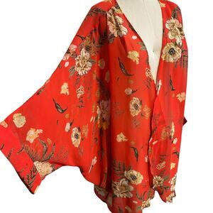 NWT Olrain Lightweight Open Cardigan Red Floral 3XL